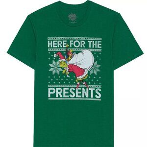 Grinch Here For The Presents Men's Green Graphic Crewneck Short Sleeve T-Shirt